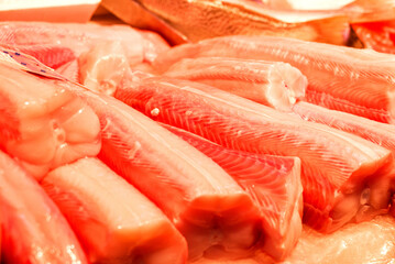 fish market with many different fresh fishes