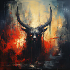 Abstract demonic bull with fiery aura