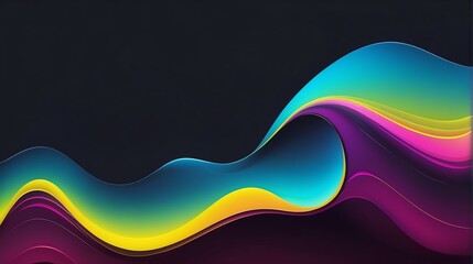 Holographic yellow gradient neon wave shape liquid on plain black background from Generative AI