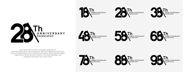 anniversary logotype vector set. black color with slash for celebration day