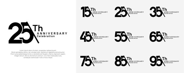 anniversary logotype vector set. black color with slash for celebration day