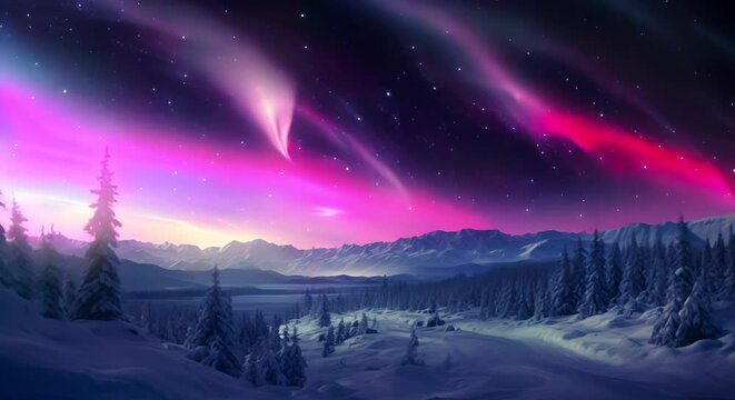 Northern lights over snowy landscape, magical