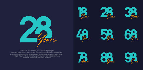 anniversary logotype vector design set with orange handwriting, blue color can be use for special day