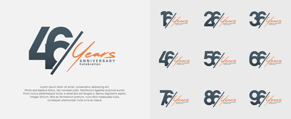 anniversary logotype vector design with slash and orange handwriting black color for special day