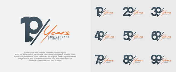 anniversary logotype vector design with slash and orange handwriting black color for special day