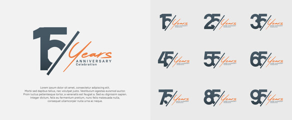 anniversary logotype vector design with slash and orange handwriting black color for special day