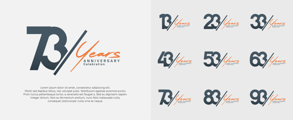 anniversary logotype vector design with slash and orange handwriting black color for special day