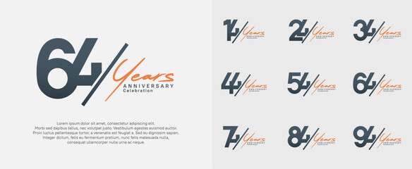 anniversary logotype vector design with slash and orange handwriting black color for special day - obrazy, fototapety, plakaty