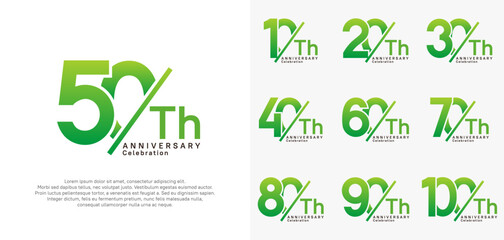 anniversary logo style vector set with slash green color can be use for celebration