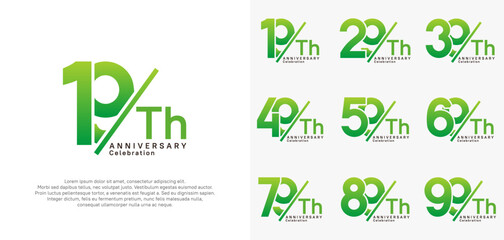 anniversary logo style vector set with slash green color can be use for celebration