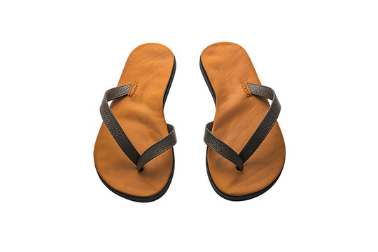 Isolated pair of flip flops, one in pink and one in brown, perfect for summer fashion