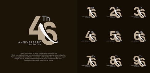 anniversary vector set. brown color with white swoosh can be use for celebration
