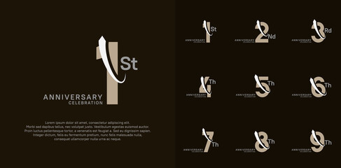 anniversary vector set. brown color with white swoosh can be use for celebration