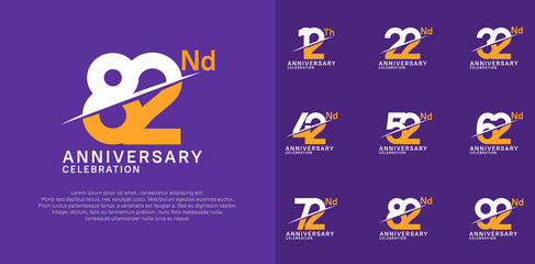 anniversary logotype vector set with white and yellow color and slash for celebration day