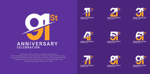anniversary logotype vector set with white and yellow color and slash for celebration day