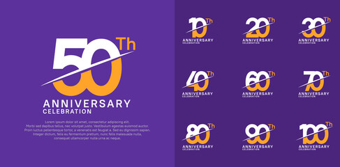 anniversary logotype vector set with white and yellow color and slash for celebration day