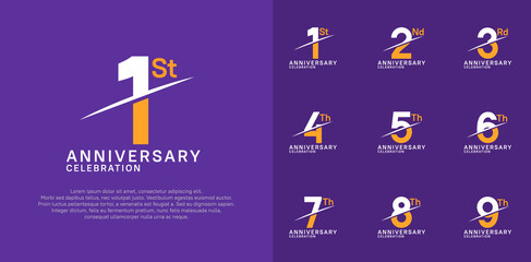 anniversary logotype vector set with white and yellow color and slash for celebration day