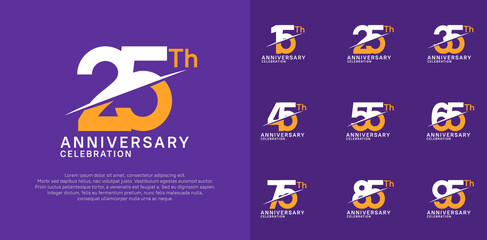 anniversary logotype vector set with white and yellow color and slash for celebration day