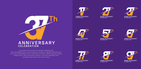 Fototapeta premium anniversary logotype vector set with white and yellow color and slash for celebration day