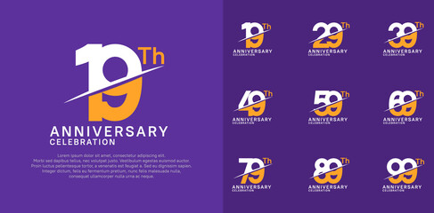 Fototapeta premium anniversary logotype vector set with white and yellow color and slash for celebration day