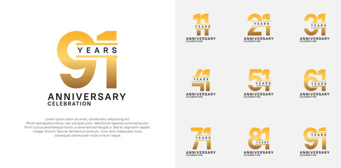 anniversary logotype vector set with golden color for special celebration
