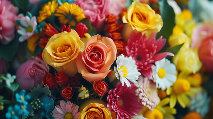  A vibrant bouquet of spring flowers arranged in a heart shape, symbolizing love and appreciation for women's achievements