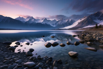 beautiful sunset landscape purple theme. Generative AI 