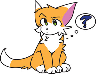 Confused ginger cat, cartoon style illustration with white background, suitable for logo, poster, design etc