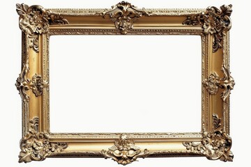 An ornate gold frame on a white background.