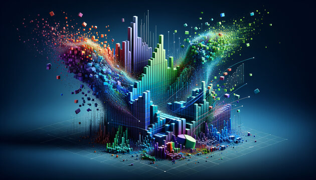 Glowing Pixelated Statistical Analysis Chart on Dark Background.