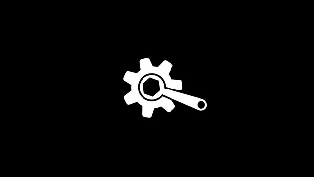 Wrench and cog wheel icon, repair tool icon animation
