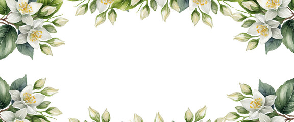 watercolor jasmine flower and brach isolated on transparent background, PNG jasmine clipart