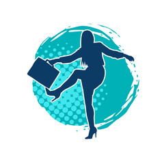 Silhouette of a business woman in expressive pose carrying briefcase