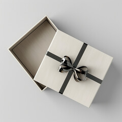 Sparse monochrome image of an open gift box, its contents hidden yet promising, inviting you to embrace the excitement of the unknown and uncover the magic that awaits inside. - 754609746