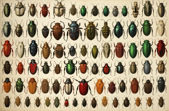 Set of beetles and bugs white background