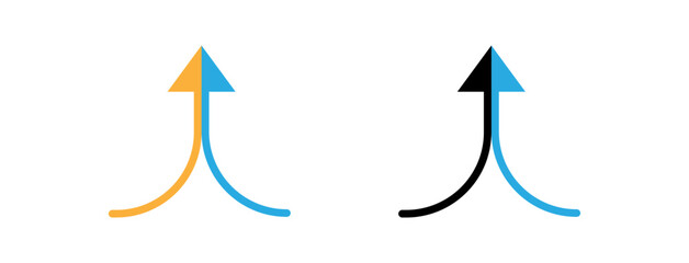 Two arrows merging into one vector icon set collection. Two arrows merging into one Outline flat Icon.