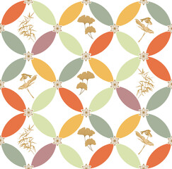 Japanese traditional icon and pattern vector. Coloful geometric background. logo design. Bamboo branch and ginkgo leaf elements.