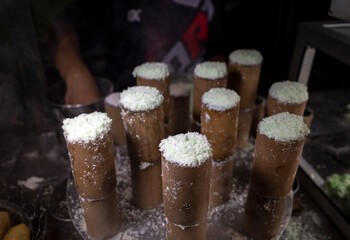 Kue Putu, Indonesian traditional street food, cook with bamboo container