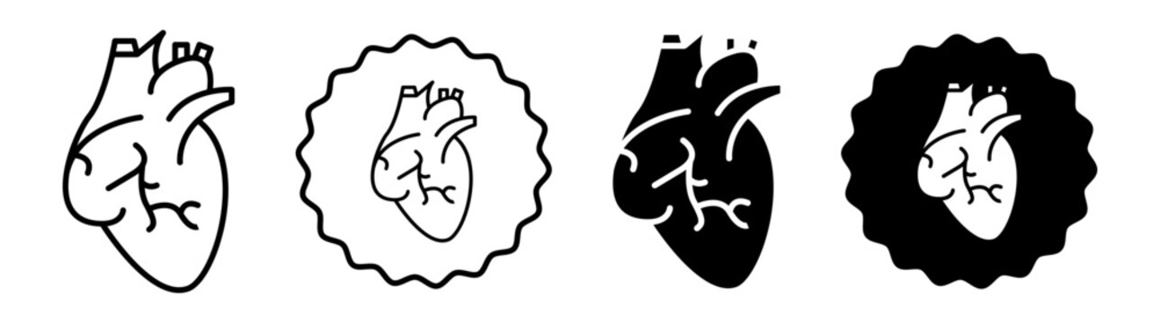 Human heart set in black and white color. Human heart simple flat icon vector