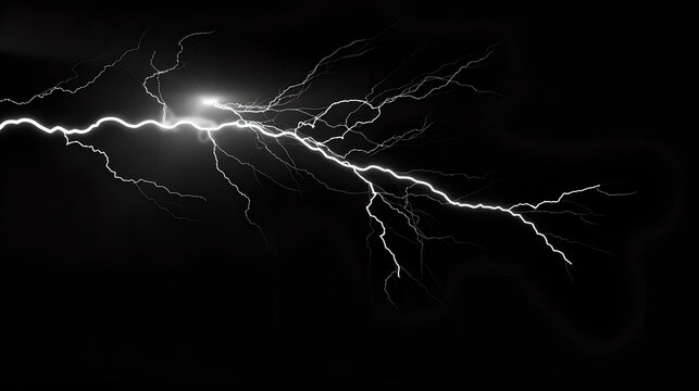 Stark Lightning Strikes in Pitch-Black Ambience, Isolated on Transparent Background, Generative AI