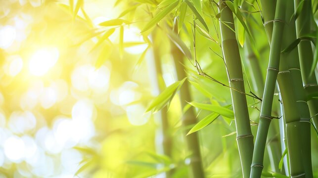 Green bamboo trees on blurred background