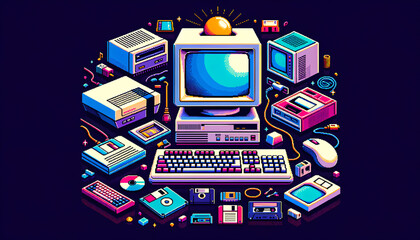 Retro Computer Hardware: A Pixel Art Tribute to the 80s and 90s