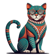 Cat with glasses and colorful scarf, a stylish feline