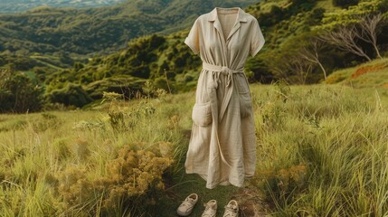 Sheer linen t-shirt dress in neutral tones. Accessorize with a canvas belt and slip-on sneakers. Perfect for a quiet afternoon picnic.