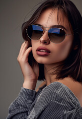 Photo portrait of young beautiful female sexy woman model with fashionable clothes designs