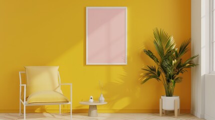 Photo frame mockup, ISO A paper size, living room wall poster mockup. Interior mocking with house background