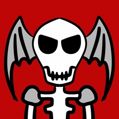 skull with red horns and wing