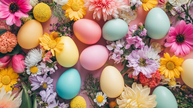 Easter colorful eggs background. Generative AI