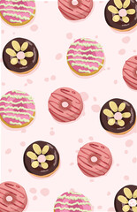 Donut wallpaper on a pink background with Chocolate topping and glaze