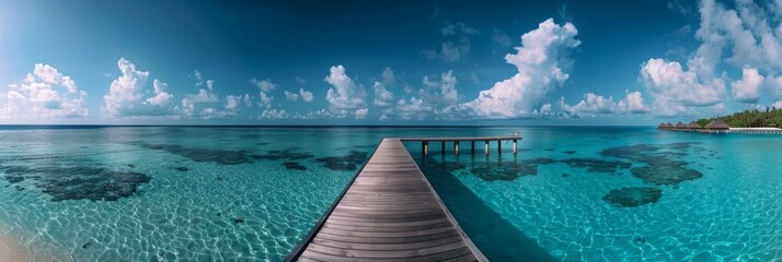 Empty pier at crystal-clear sea